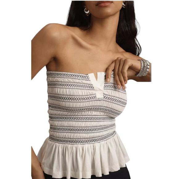 Maeve Smocked Split Tube Top White and Black Cropped Size XLarge Euro Summer - Picture 2 of 10